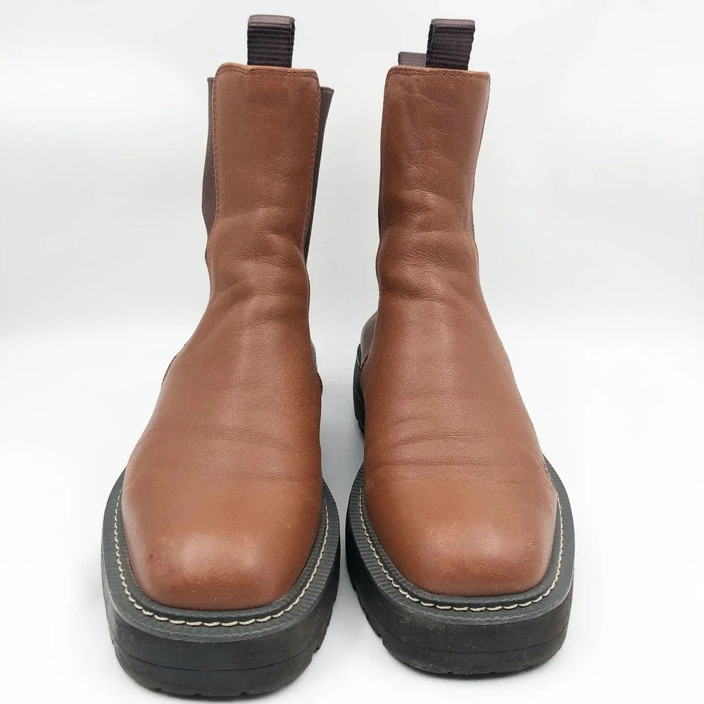Sam Edelman Boots Womens 7.5 Laguna Brown Leather Waterproof Chelsea Lug Sole